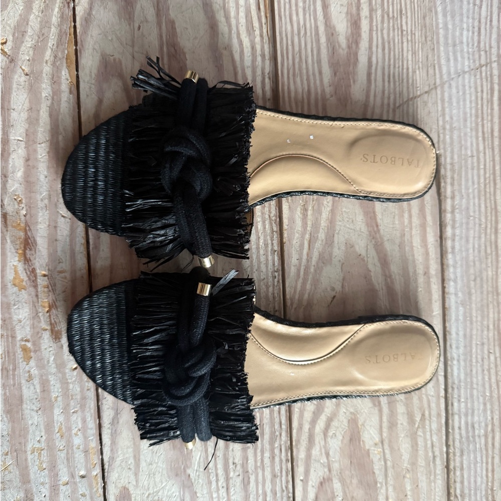 Talbots KERI FRINGE RAFFIA SLIDES size 9